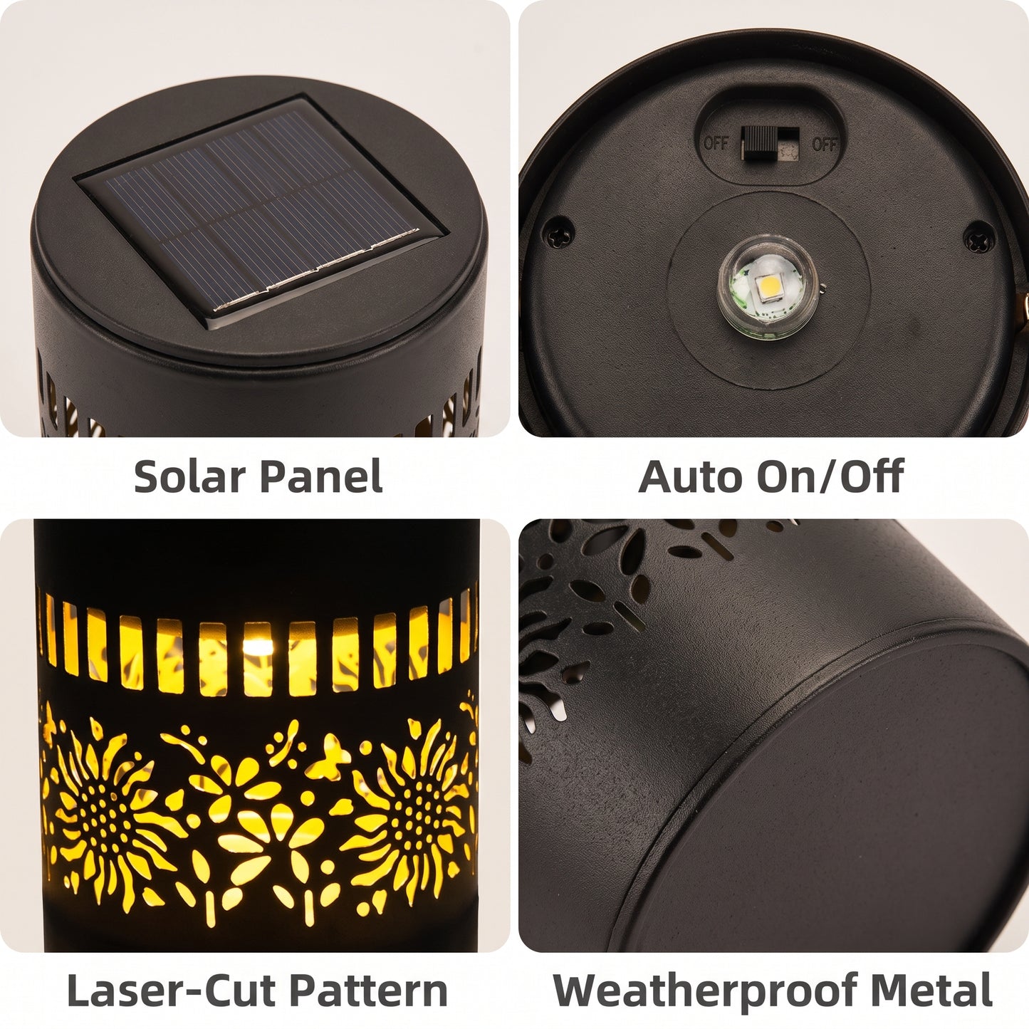 Solar mandala wall light features: solar panel, auto on/off, laser-cut pattern, weatherproof metal